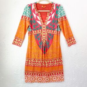 Hale Bob Mixed Pattern 3/4 Sleeve Jersey Dress Sz S